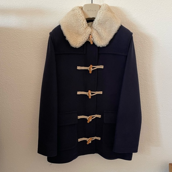 NWT DOÊN Chicory Coat in Baltic Navy with Shearling Collar - Picture 7 of 10